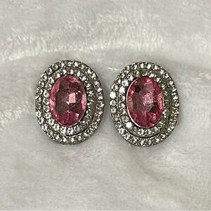 Elegant Vintage Pink and Silver CLIP ON Earrings
